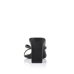 Women's black vegan high heeled thong with thin block heel