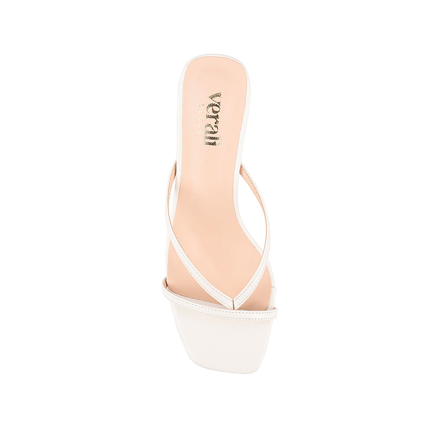 Women's chalk white vegan high heeled thong with thin block heel