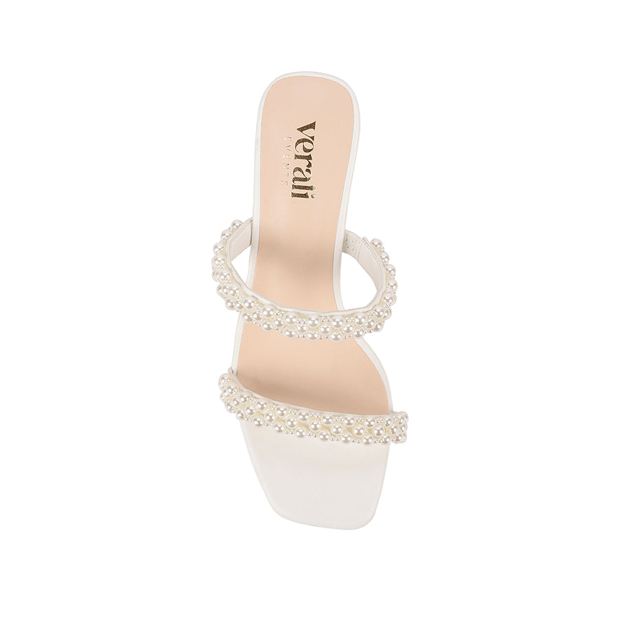 Gigi Block Heel Mules - Chalk White Pearl