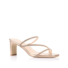 Rose gold high-heeled sandal with thin straps