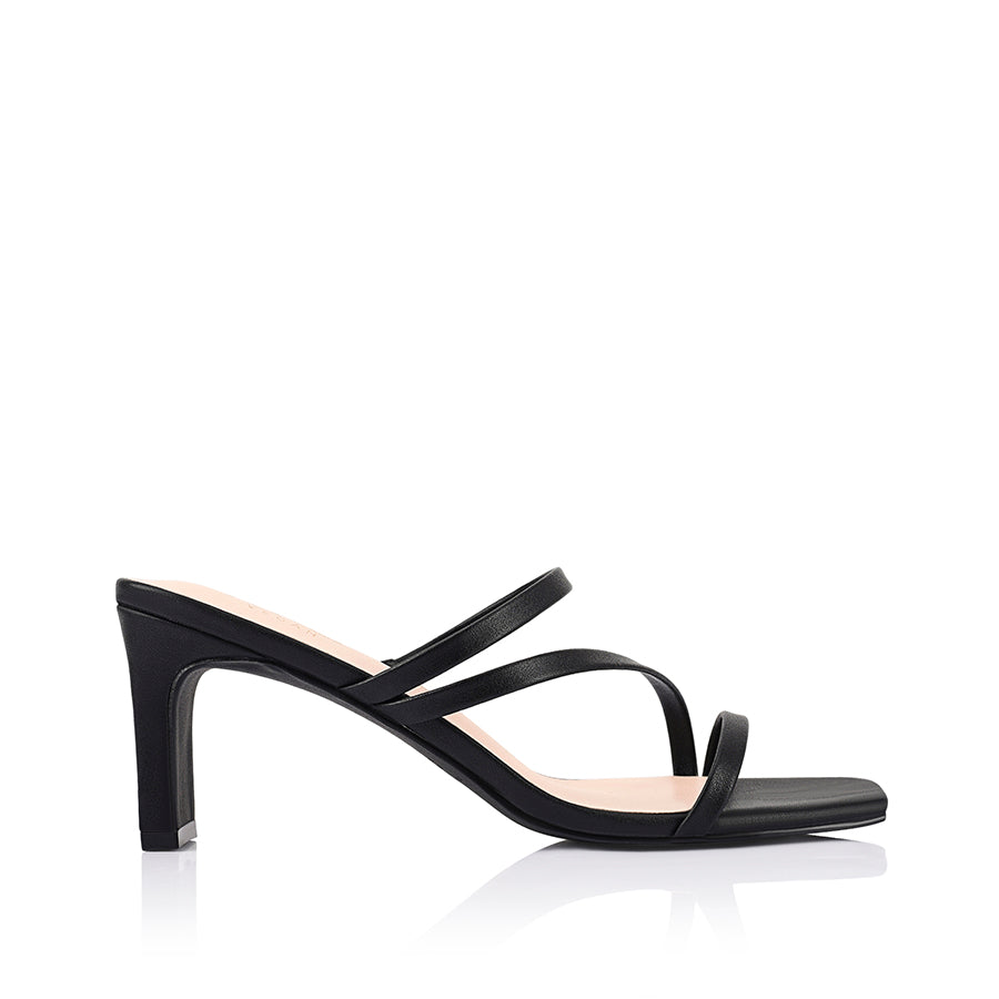 Women's black vegan strappy mule with thin block heel