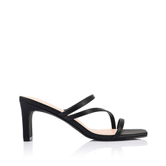 Women's black vegan strappy mule with thin block heel