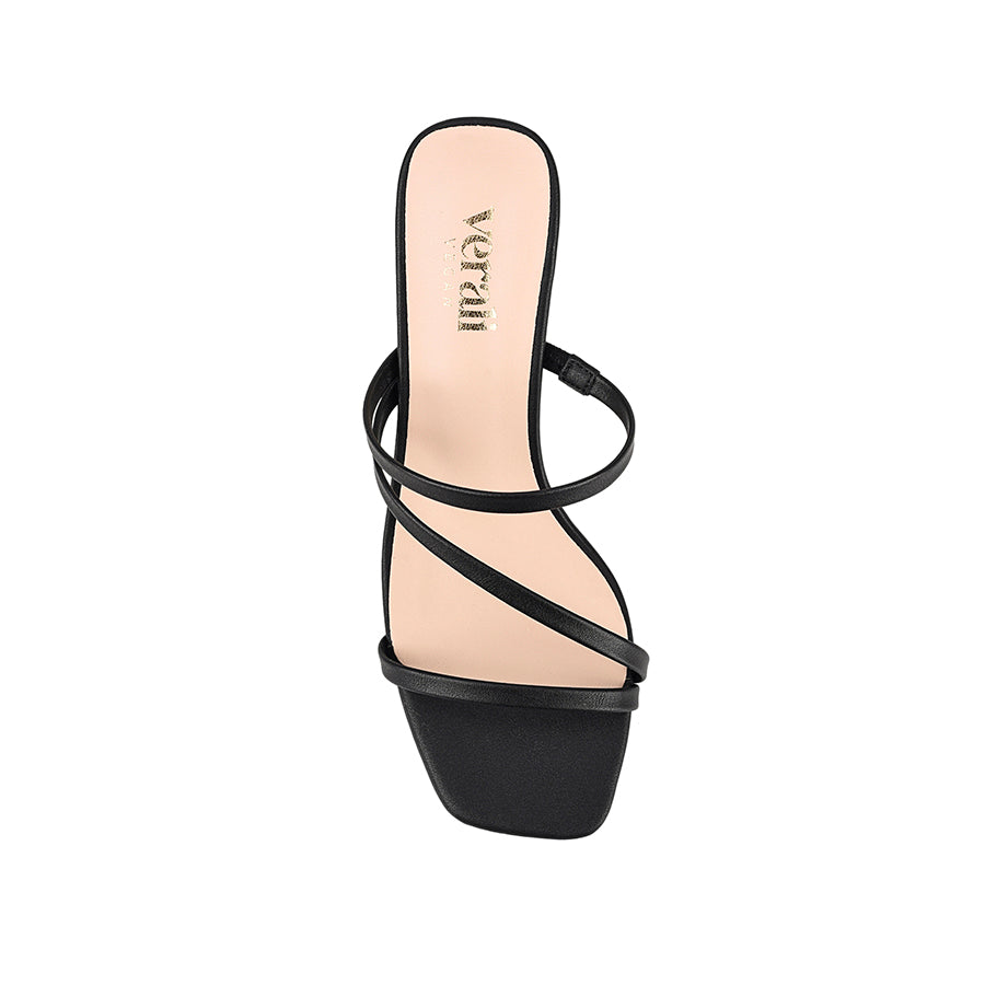 Women's black vegan strappy mule with thin block heel