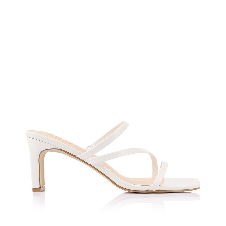 Women's chalk white block heel strappy mule