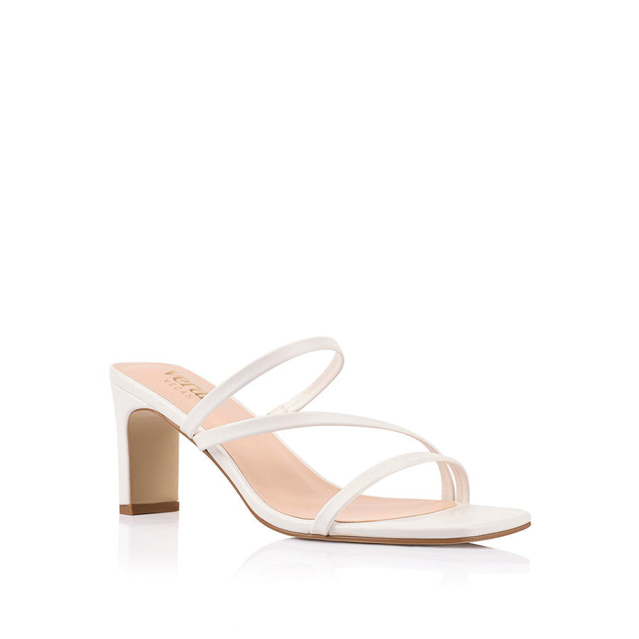 Women's chalk white block heel strappy mule