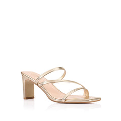 Women's champagne gold block heel strappy mule