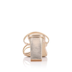 Women's champagne gold block heel strappy mule
