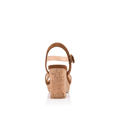 Women's brown tan microsuede and cork block heel platform sandal 
