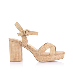 Women's natural raffia strappy block heel