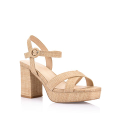 Women's natural raffia strappy block heel