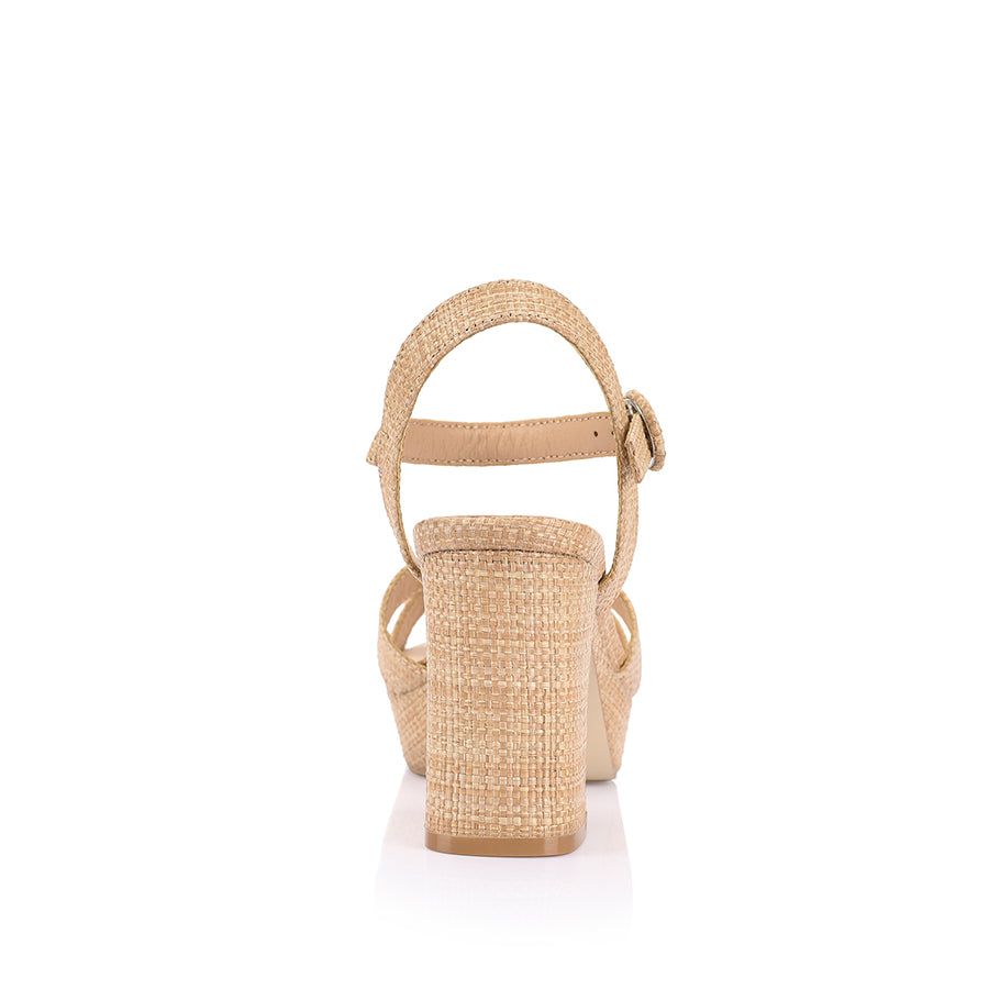 Women's natural raffia strappy block heel