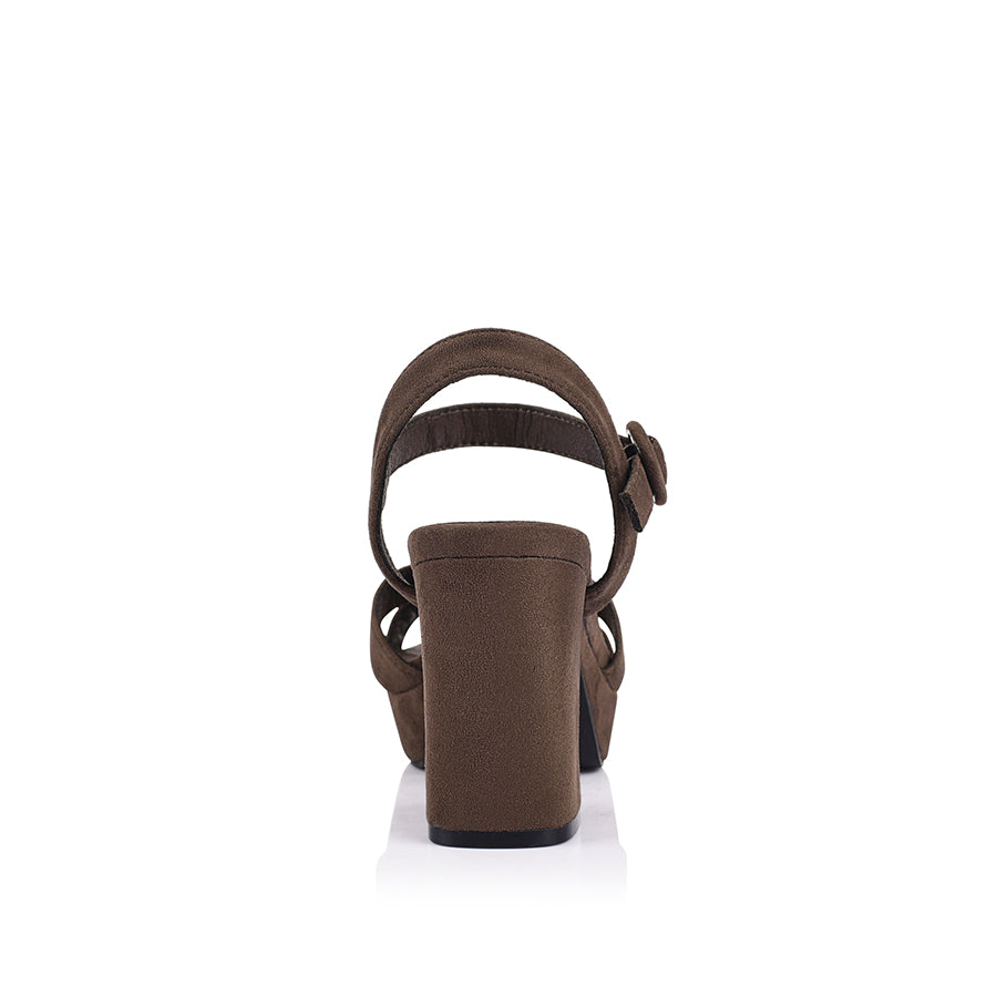 Brown microsuede sandal platform heel