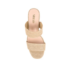 Women's woven raffia platform block heel mules