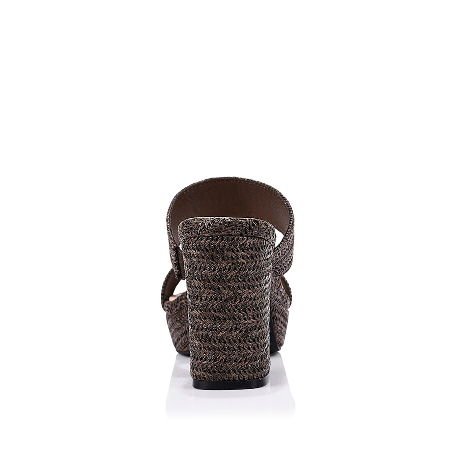 Herbet Platform Heels - Chocolate Brown Raffia