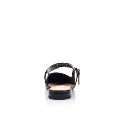 Women's black patent ballet flat with slingback fastening, pointed toe and mary-jane strap