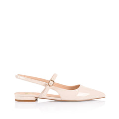 Women's bone patent ballet flat with slingback fastening, pointed toe and mary-jane strap