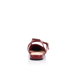 Women's red wine patent ballet flat with slingback fastening, pointed toe and mary-jane strap