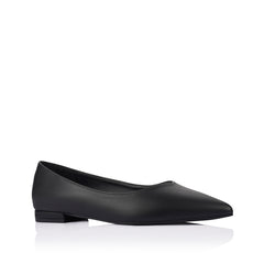 Women's black vegan ballet flats with pointed toe