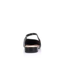 Women's vegan leather flat pointed toe slingback in black snake print