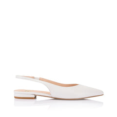 Women's vegan leather flat pointed toe slingback in white snake print