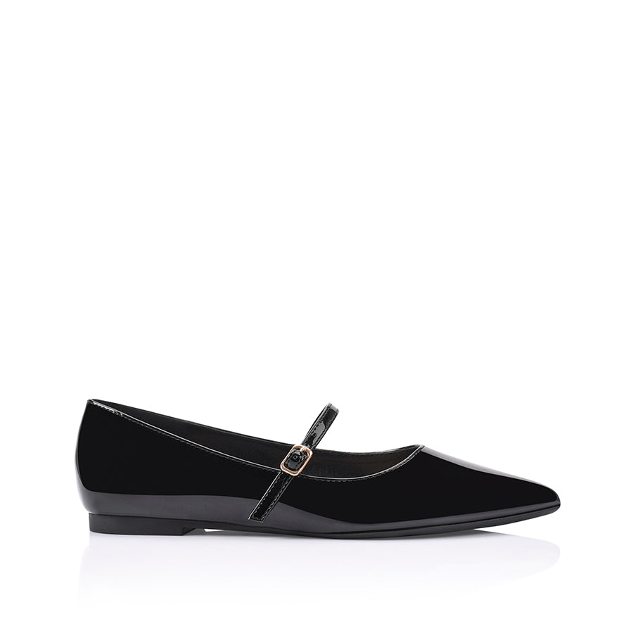 Women's black patent mary jane pointed toe ballet flat