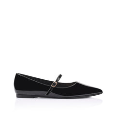 Women's black patent mary jane pointed toe ballet flat