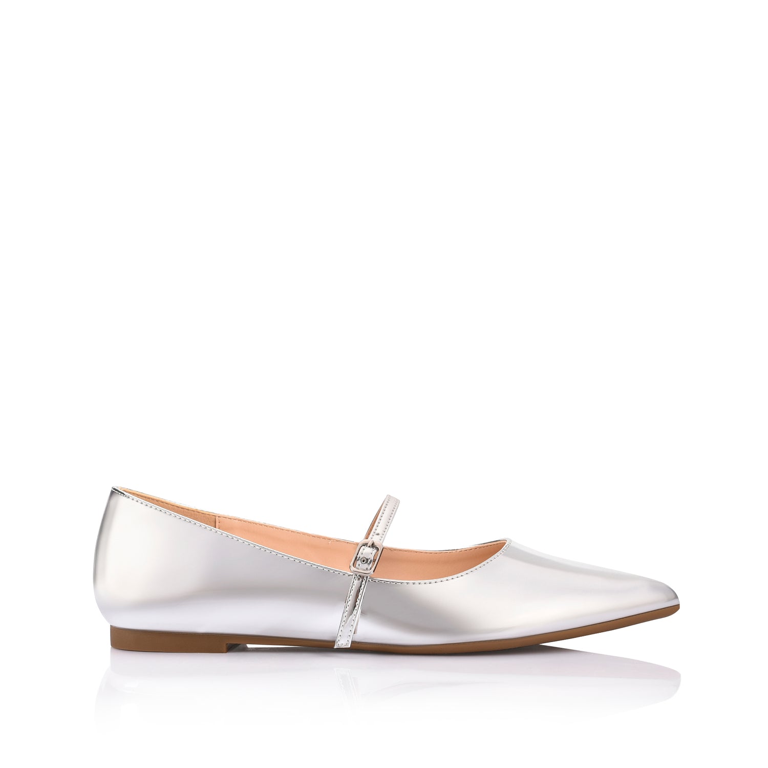 Women's silver mirror mary jane ballet flat with pointed toe