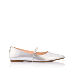 Women's silver mirror mary jane ballet flat with pointed toe