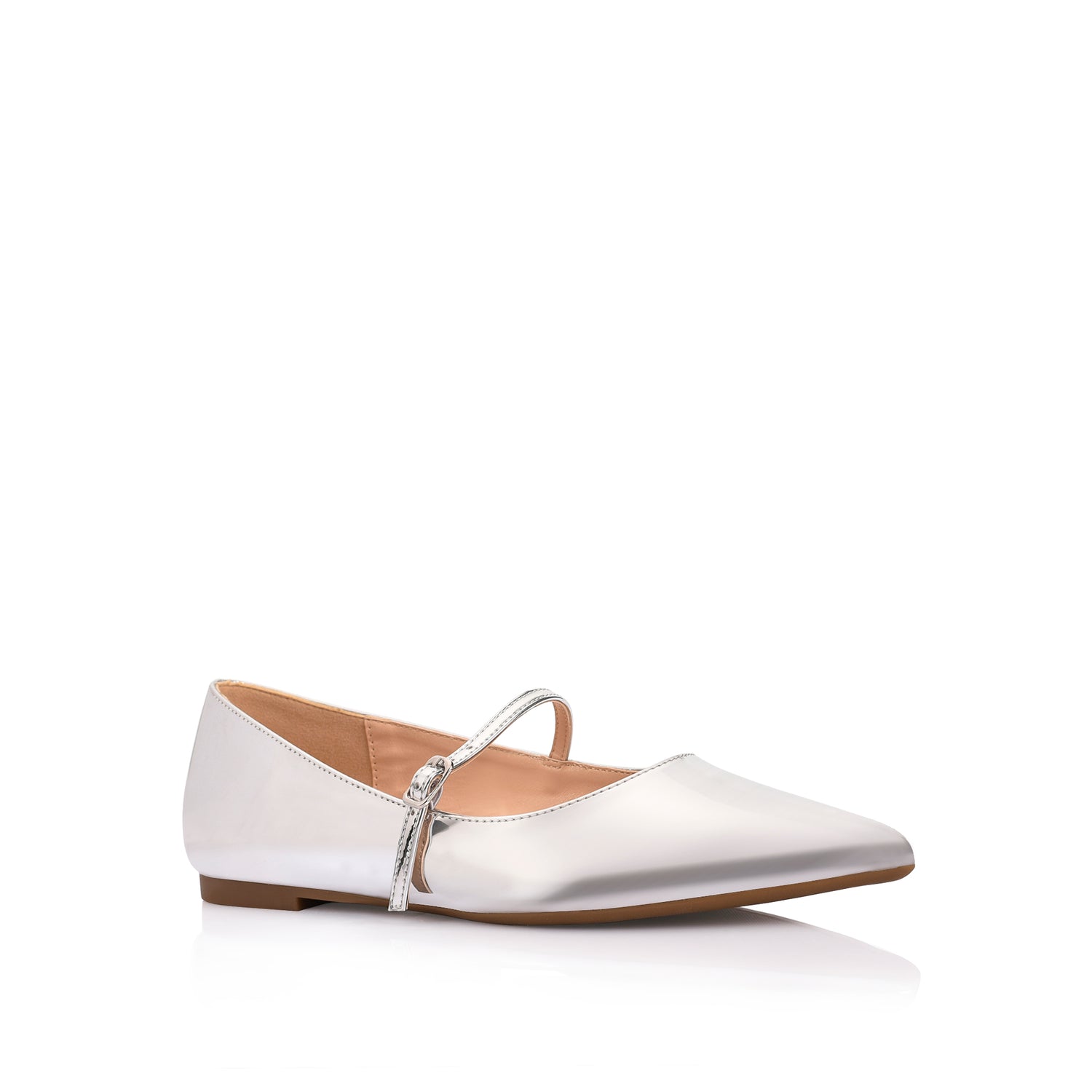 Women's silver mirror mary jane ballet flat with pointed toe