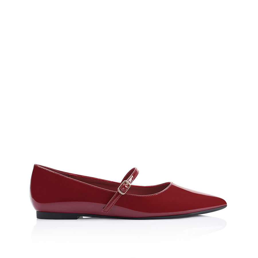 Women's wine patent mary jane pointed toe ballet flat