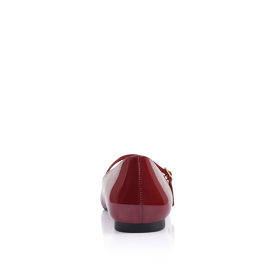 Women's wine patent mary jane pointed toe ballet flat