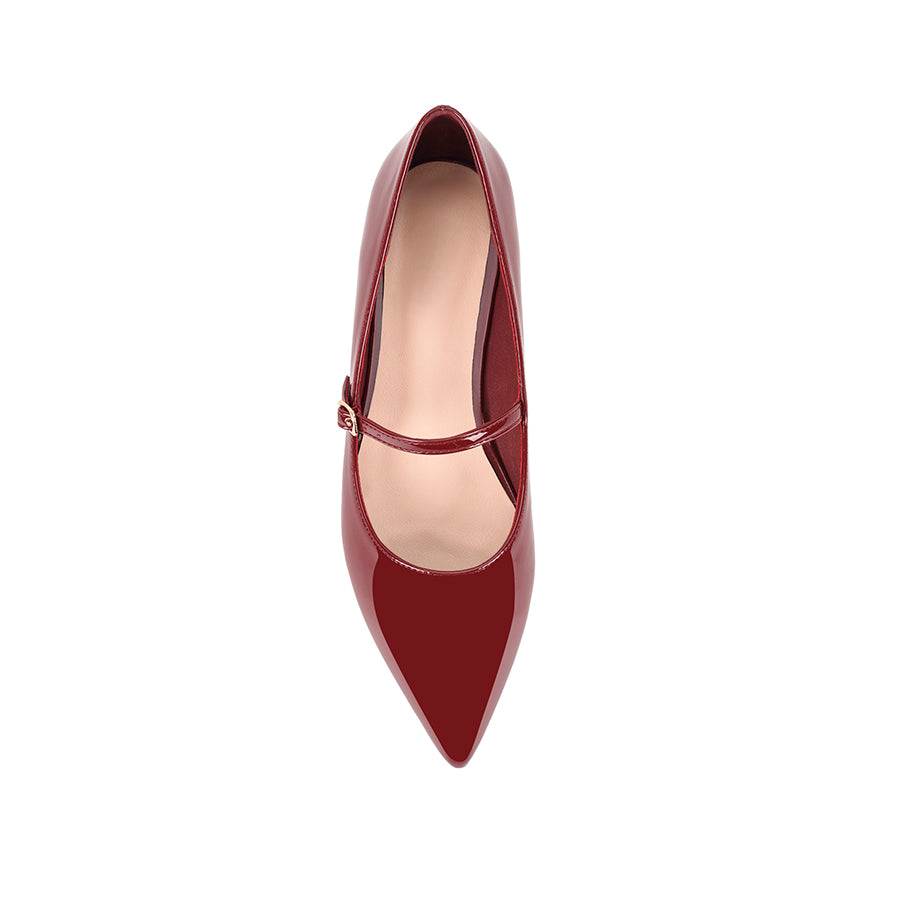 Women's wine patent mary jane pointed toe ballet flat