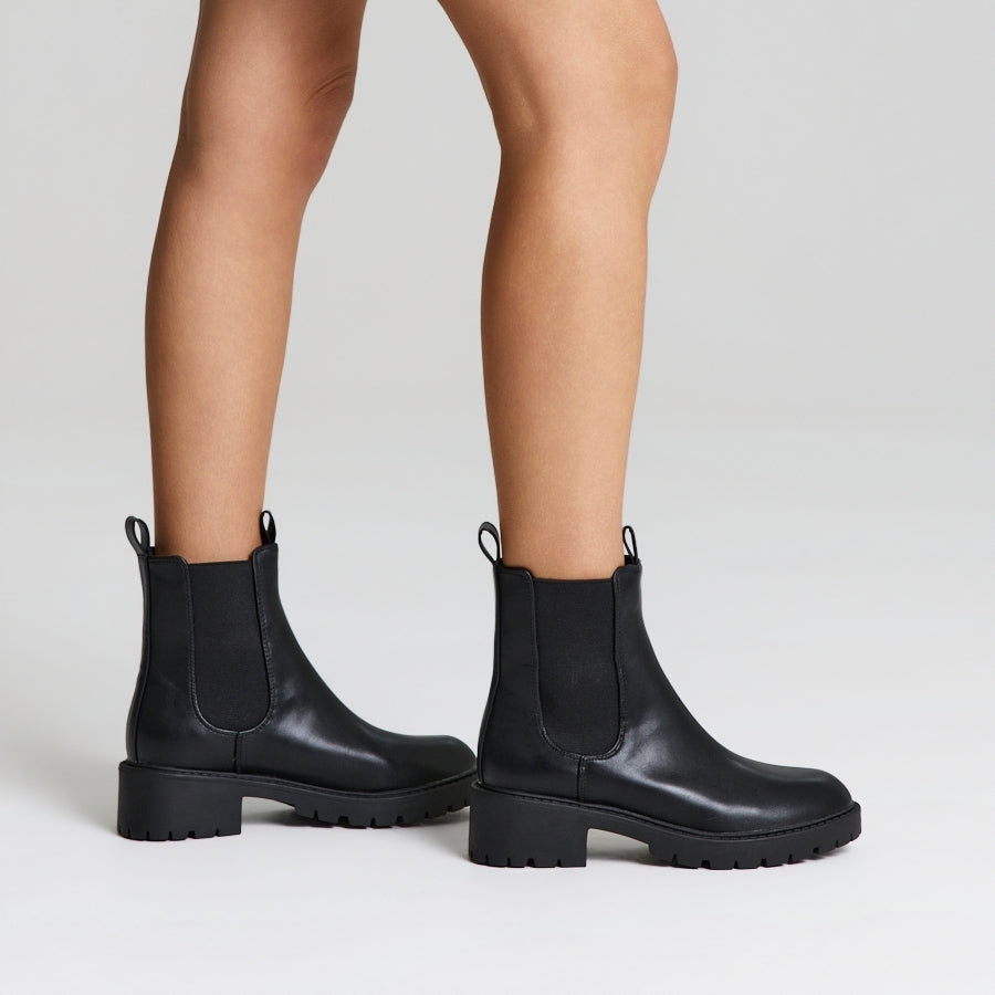 Jace Chelsea Combat Boots  - Black Smooth