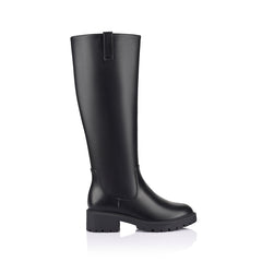 Black knee-high boot on a a chunky sole