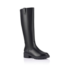 Black knee-high boot on a a chunky sole