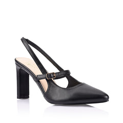 Women's slim block heel slingback pump with pointed toe