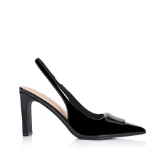 Women's black patent slingback with block heel