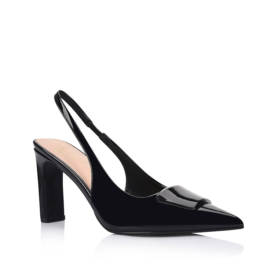 Women's black patent slingback with block heel