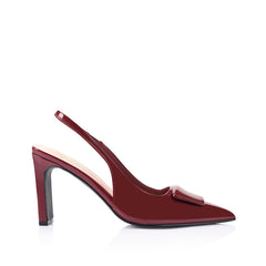 Women's red wine patent slingback with block heel