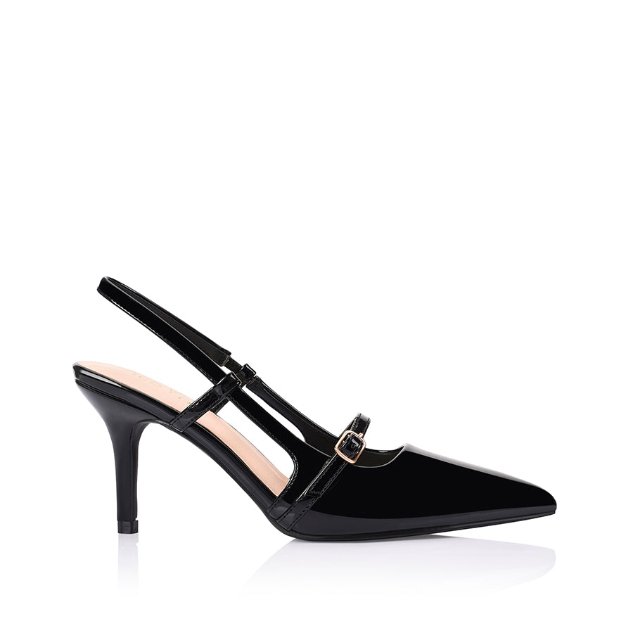 Leia Slingback Stilettos - Black Patent