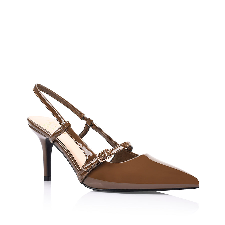 Leia Slingback Stilettos - Cocoa Brown Patent