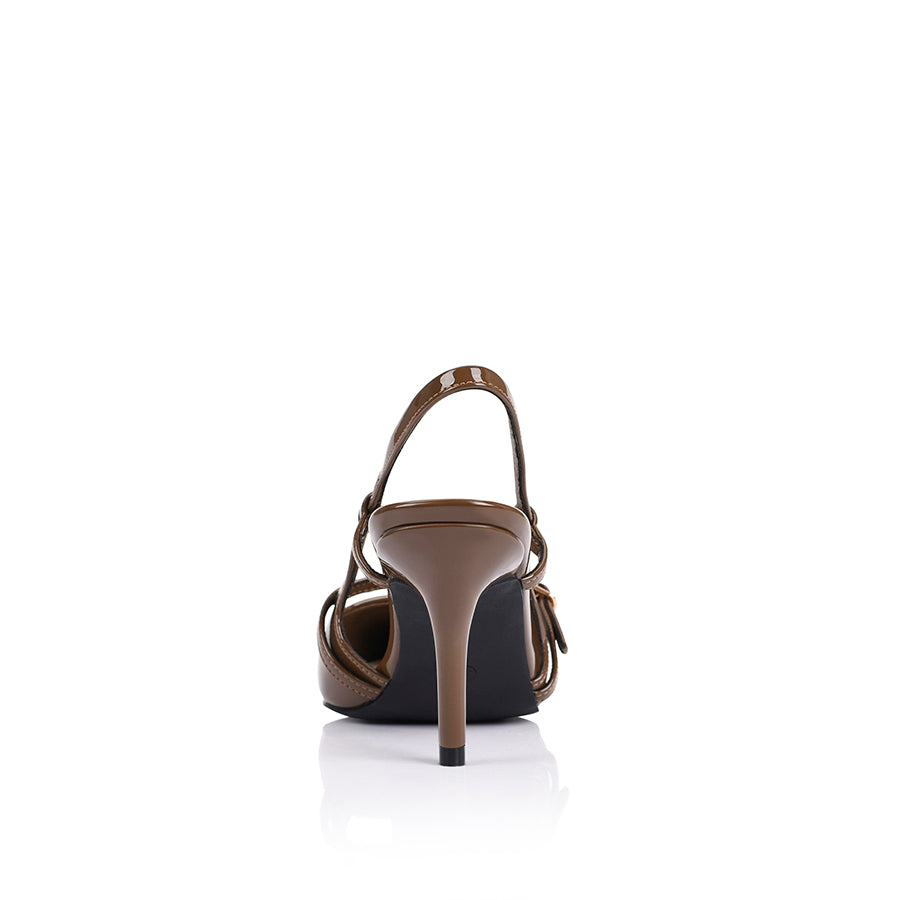 Leia Slingback Stilettos - Cocoa Brown Patent