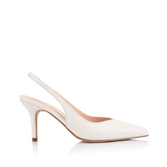 Women's chalk white smooth vegan stiletto heel with elastic slingback and pointed toe