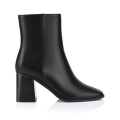 Women's blacl vegan square toe heeled ankle boot 