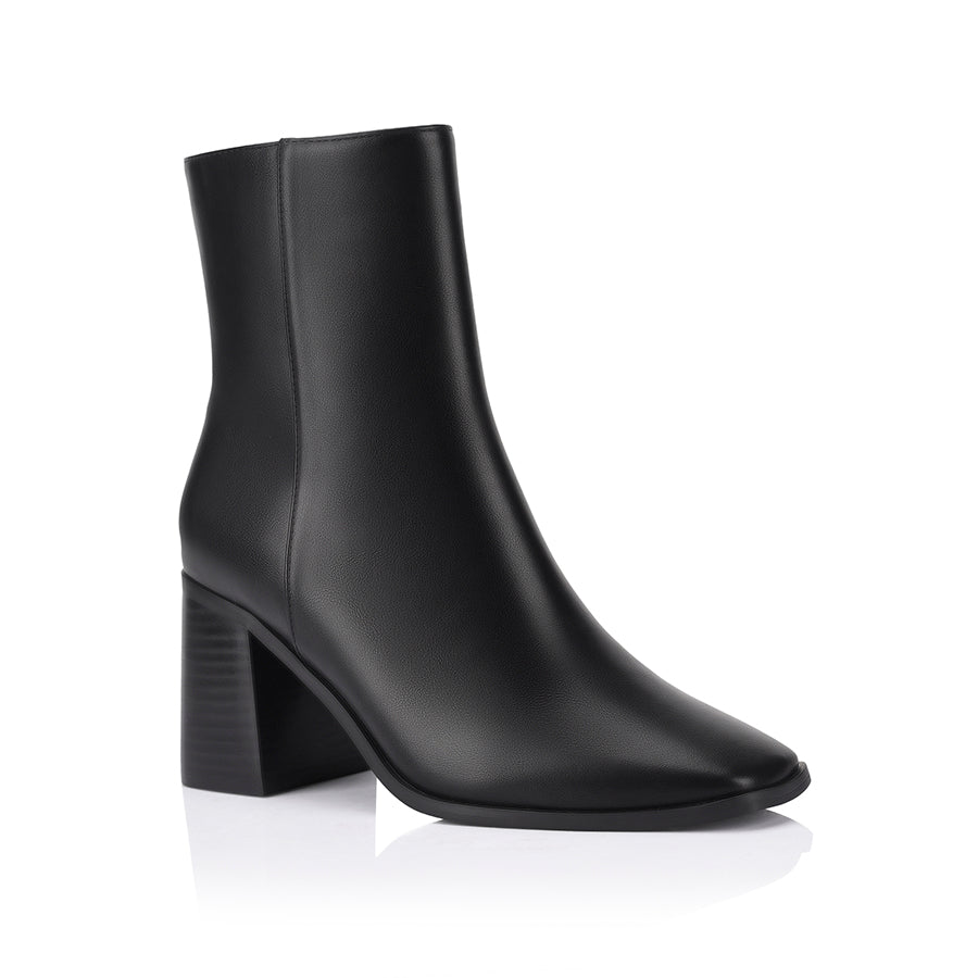 Women's blacl vegan square toe heeled ankle boot 