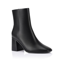 Women's blacl vegan square toe heeled ankle boot 