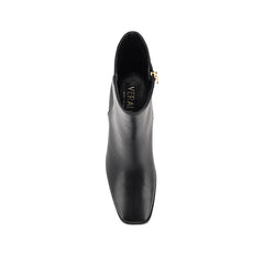 Women's blacl vegan square toe heeled ankle boot 