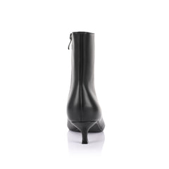 Women's black kitten heel ankle boot with pointed toe