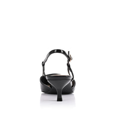 Women's black patent kitten heel slingback with pointed toe