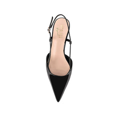 Women's black patent kitten heel slingback with pointed toe